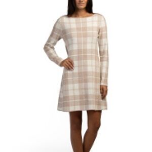 Plaid Long Sleeve Dress in Beige and Cream “Sooo soft”
